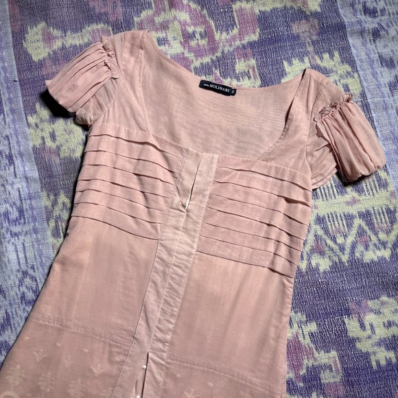 Anna Molinari Womens Mini Dress Ruffle Pleated Short Sleeve Lace Lined in Peach - Picture 4 of 16